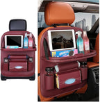 Car Seat Back Organizer, Leather Vehicle Seatback Storage Pocket with Foldable Table Tray, Multifunctional Automotive Backsea
