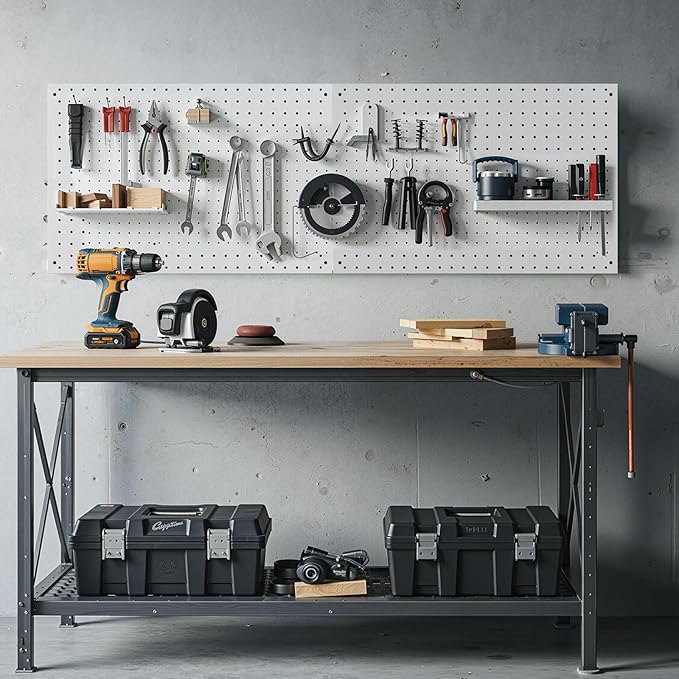 Peg Board, 3 Pack Metal Pegboard Panels White Pegboards Wall Organizer with Frame Large Heavy Duty Peg Board with Hooks for W