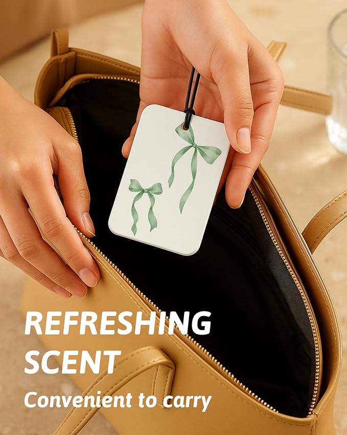 Coquette Green Bow Christian Car Air Freshener 4 Pcs, Retro Sage Green Religious Hanging Air Freshener for Cars Closet Drawer