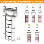 Towel Racks for Bathroom Black, 34IN Rolled Towel Holder, Towel Rack Wall Mounted with 2 Pack Shelf and a Wire Basket, Bathro