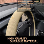 PINCTROT Nappa Leather Steering Wheel Cover for Tesla Model Y/3 Highland/Juniper, D Shaped 14 Inch Small Sized with Breathabl