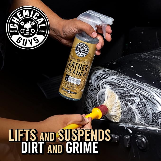 Chemical Guys SPI410 Leather Cleaner and Conditioner Bundle with ACC_S95 Long Bristle Horse Hair Leather Cleaning Brush, Safe