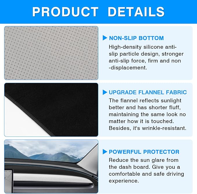 Autorder Dashboard Cover Mat for Tesla Model Y 2025 2026 Accessories Dash Cover Upgrade Flannel Dash Mat Sunshade Glare UV Ra