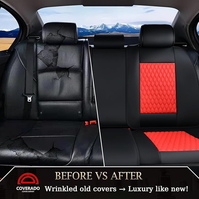 Coverado Leather Rear Seat Covers for Cars, Waterproof Back Seat Cover, Universal Automotive Seat Cushion Protector for Most 