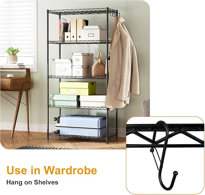 4 Pack Large Grid Wall Baskets with S-Hook - Gridwall Accessories Set Black Metal Hanging Shelf Basket Bins Organizer - Modul