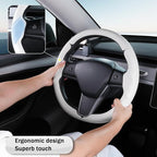 Steering Wheel Cover for 2017-2023 Tesla Model 3 2020-2024 Tesla Model Y, Leather Steering Wheel Cover for Tesla Model 3/Y Accessories, White