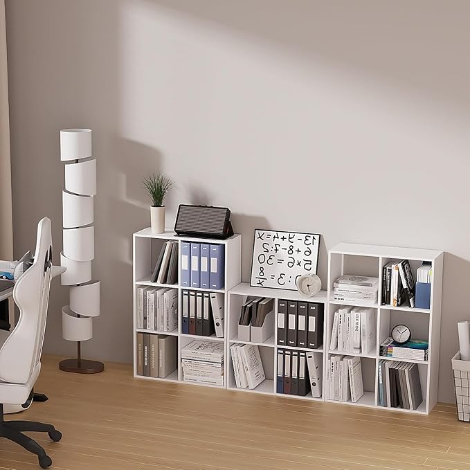 Cube Storage Organizer,Wood Organizer with Open Back,2 Tier Bookcase,Open Bookshelf for Home Office Living Room (White, 4-Cub