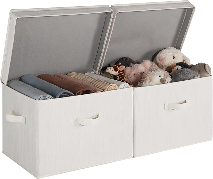 StorageWorks Closet Storage Bin with Lids, Decorative Storage Boxes with Handles, Fabric Storage Bins for Clothes, Jumbo, Mix