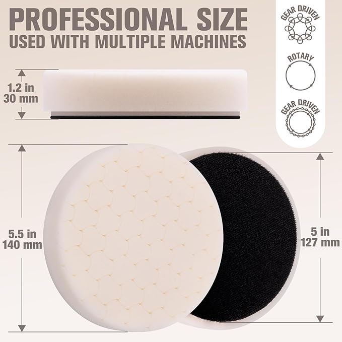 White Polish Pad, 3Pcs 5.5 Inch Face for 5 Inch Buffing Polishing Pads and Woolen Pads 125mm Backing Plate Compound Buffing Sponge for Car Buffer Polisher Compounding, Polishing and Waxing
