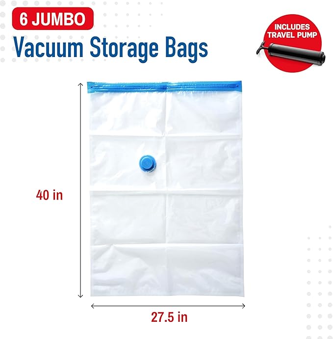 12 Pack Variety Vacuum Storage Bags for Comforters, Blankets & Clothes – Vacuum Sealed Compression Bags with Hand Pump – Spac