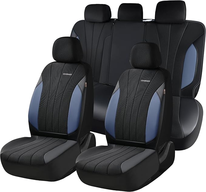 Coverado Seat Covers for Car, Leather Automotive Car Seat Covers 5 Seats, Mesh Breathable Auto Seat Protectors, Driver Seat C