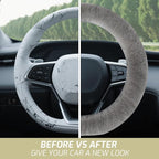 AEGIS Cover Sheepskin Steering Wheel Cover Premium Luxury AUS Genuine Merino Wool All-Season Non-Slip for Cars Fits 14.5-15.5" Wheels (Steel Grey)