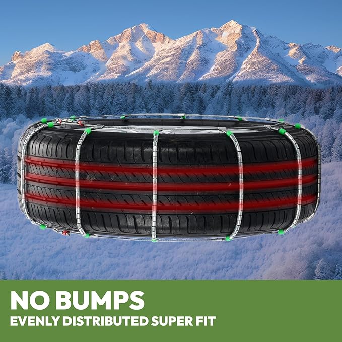 Snow Chains for Car and SUV,Cable Tire Chain,Compatible with Tire Width 195 205 215 225 235 235 MM - Set of 2