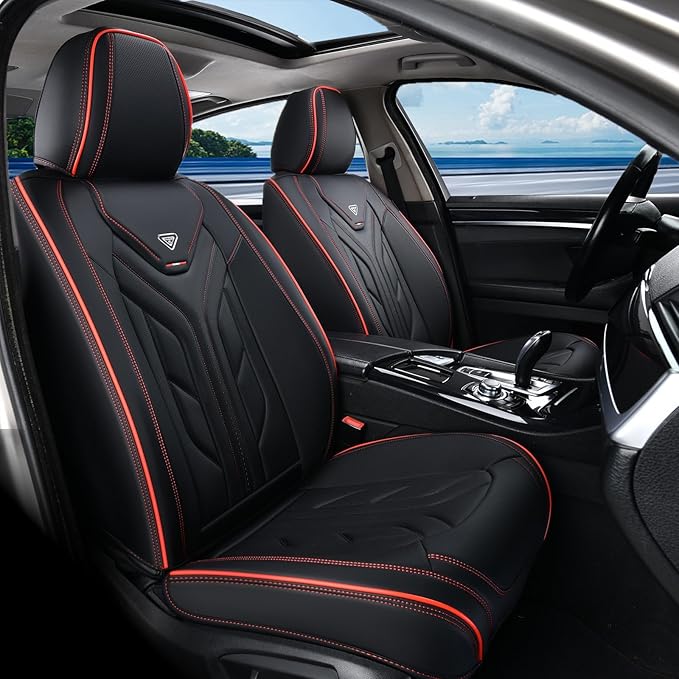 Coverado Front Car Seat Covers, 2Pcs Leather Seat Covers for Cars, Car Seat Protector Front Seats Only Auto Car Accessories F