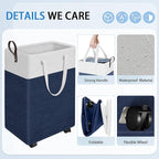 HomeHacks 90L Rolling Laundry Hamper with 4 Smooth Wheels, Collapsible Waterproof Clothes Basket, Freestanding Tall Hamper wi
