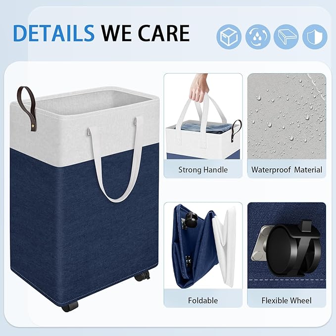 HomeHacks 75L Rolling Laundry Basket with Wheels, Collapsible & Waterproof Laundry Hamper, Mobile Clothes Hamper, Storage Lau