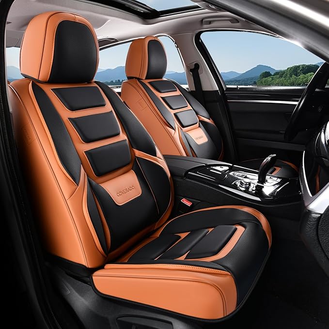 Coverado Car Seat Covers Full Set, Seat Covers for Cars, Front Seat Covers and Back Seat Cover Waterproof Leather Automotive 
