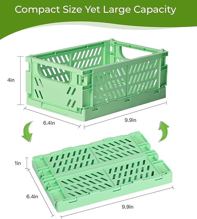 HUUSMOT 2-Pack Small Pastel Plastic Storage Baskets, Collapsible Crates for Organizing, Space-Saving Mini Bins for Classroom,