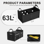 Bold Color Block Trunk Organizer, Foldable with 26L Ice Pack,95L Dedicated Shoe Space, Stylish for SUV/Car (Black, Midsize)