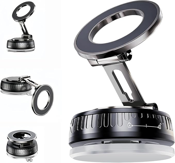 2026 Upgraded Magnetic Car Phone Mount for MagSafe: 360° Rotatable Adjustable Holder with 180+LBS Strong Suction Cup & 3800gf Magnet, Compatible with iPhone 17/16/15 Series & Android Devices