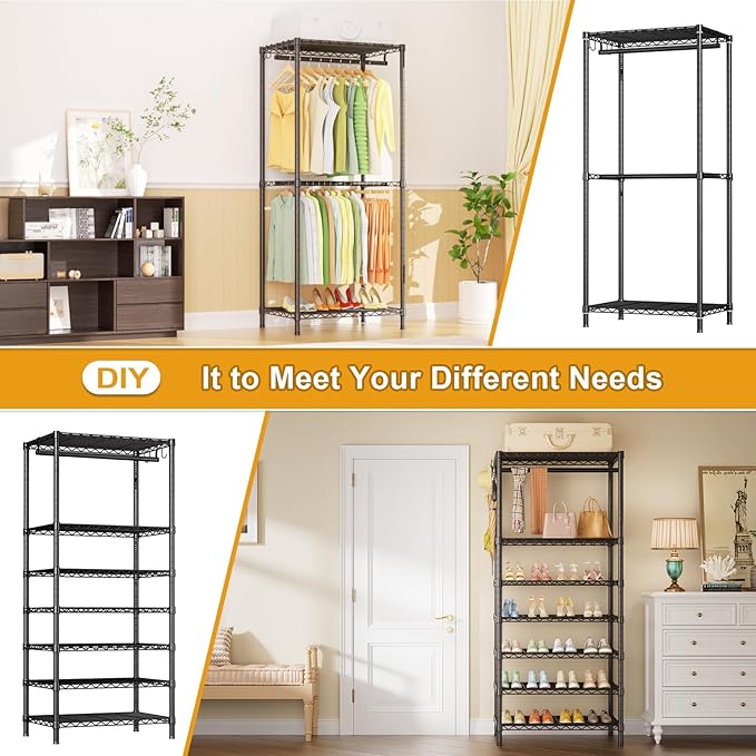 Ulif E13C Heavy Duty Closet Organizer System，Freestanding Clothing Racks for Hanging Clothes，Adjustable Garment Rack 63" W x 