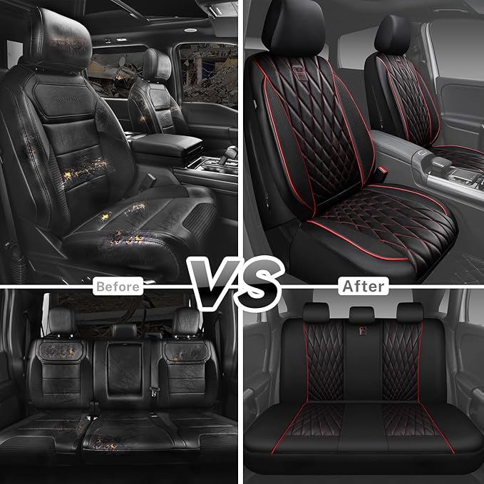 CAR PASS Piping Luxury Leather Seat Covers Full Set,5 Seats Anti-Slip Waterproof Seat Covers Compatible with Front Armrests,U