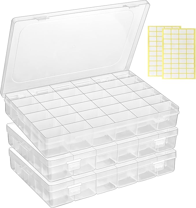 3 Pcs 36 Large Grids Clear Plastic Organizer Box with Adjustable Dividers Craft Organizers Box for Bead,Jewelry,DIY Crafts,Ar