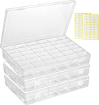 3 Pcs 36 Large Grids Clear Plastic Organizer Box with Adjustable Dividers Craft Organizers Box for Bead,Jewelry,DIY Crafts,Ar