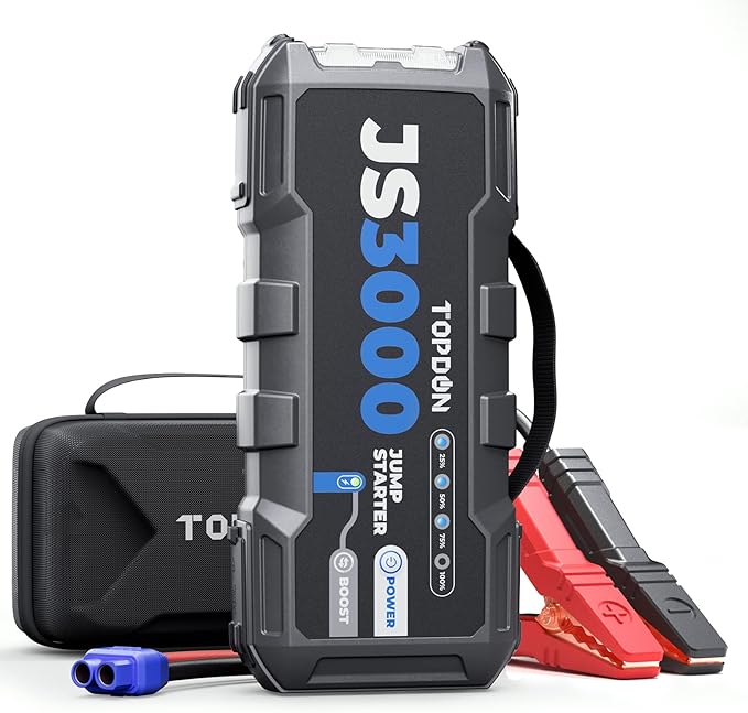 JS3000 12V 3000A Battery Booster Jump Starter Pack for Up to 9L Gas/ 7L Diesel Engines, Portable Car Battery Charger with