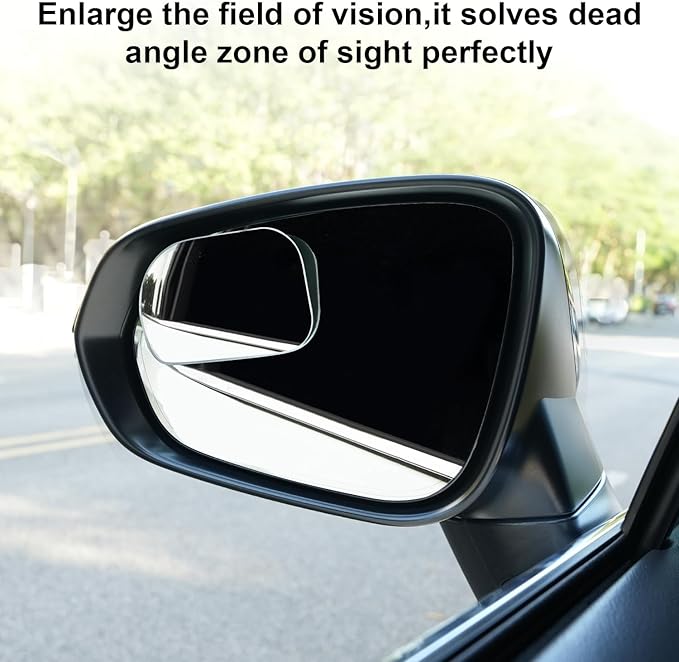 LivTee XLarge Blind Spot Mirror, Rounded Rectangle HD Glass Frameless Convex Rear View Mirrors Exterior Accessories with Wide Angle Adjustable Stick for Car SUV and Trucks, Pack of 2