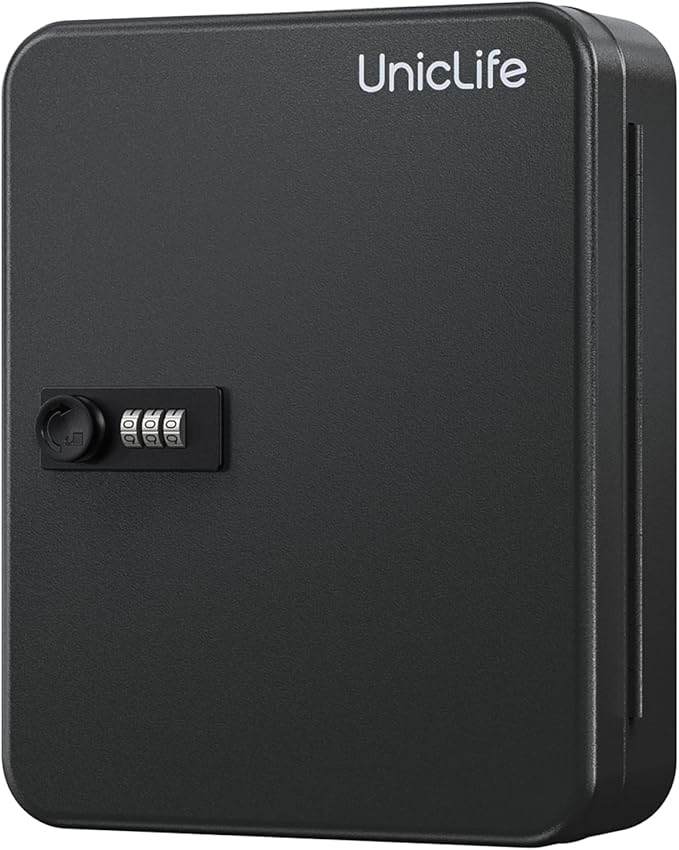 Uniclife 48 Position Key Cabinet with Combination Lock Resettable Black Digital Security Storage Box Steel Key Organizer with