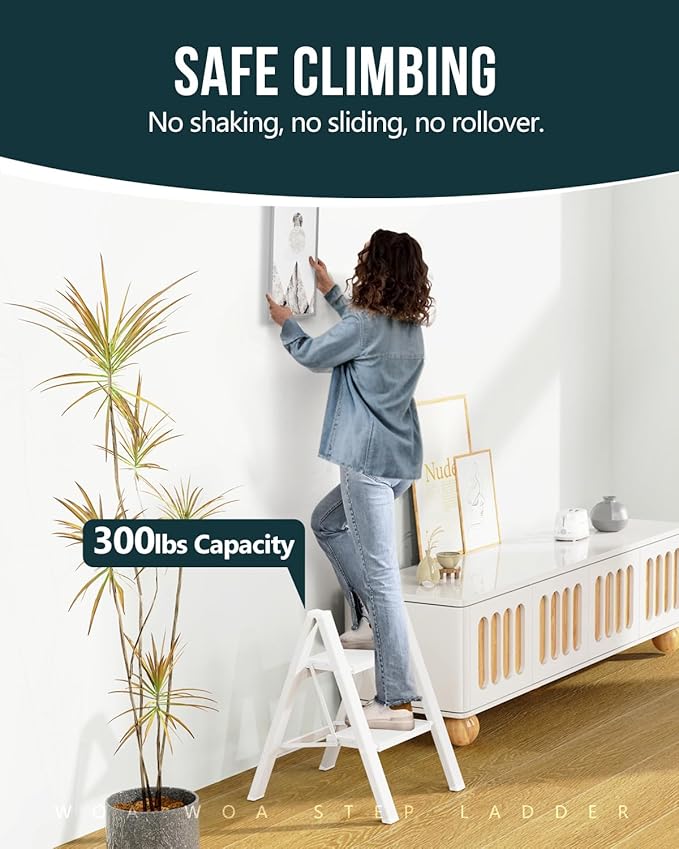 WOA WOA Step Ladder, Widen Pedals Foldable Step Stool, Lightweight Aluminum Ladder, Easy to Move Around, Anti-Slip Foot Stepl