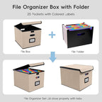 File Organizer Box with 25-Pocket Accordion Folder, File Folder & Protective Lid - Document Storage for Home, Office, School,