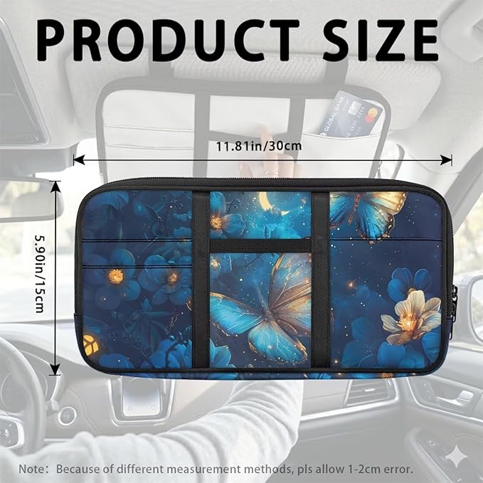 Floral Zippered Car Visor Sun Organizer Registration Insurance with Picture Holder Storage Pouch with Strap and Multi-Pocket Easy Installation Universal Fit for Most Cars SUV