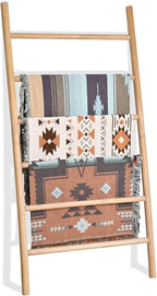 FUIN 6.4ft Extra Wide Wood Blanket Ladder Living Room Decorative Wall Leaning Farmhouse Quilt Display Holder Rustic Wooden To