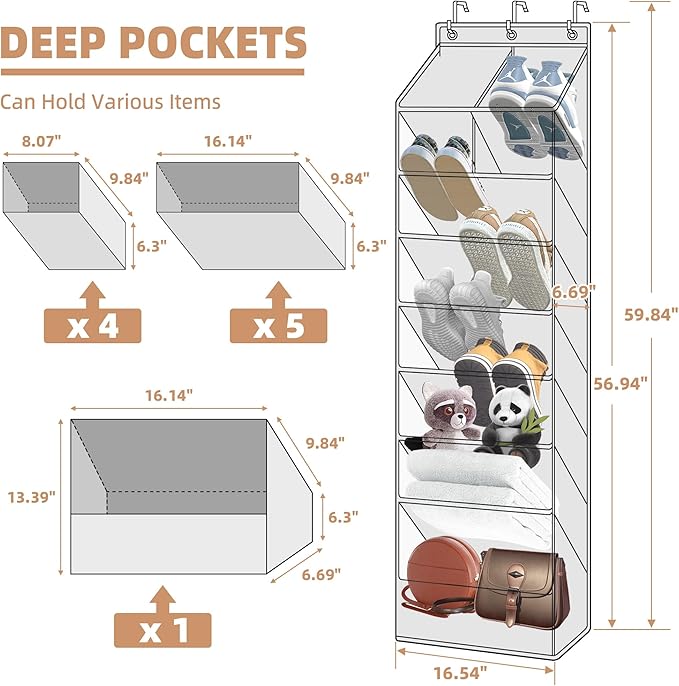 STORAGE MANIAC Over the Door Shoe Organizer Heavy-Duty Large Deep Pocket Hanging Shoe Organizer Shoe Rack Door Closet Shoe Or