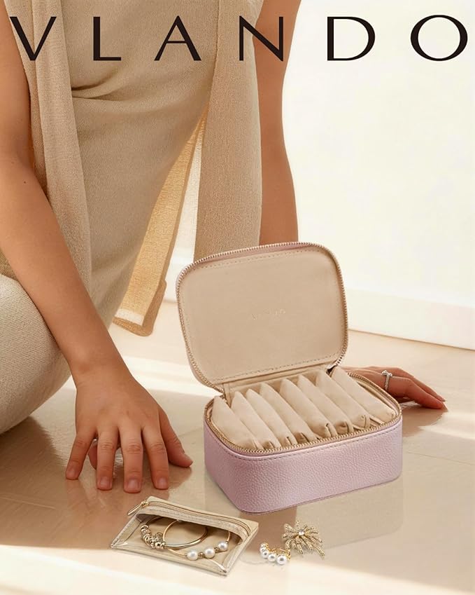 VLANDO Jewelry Box with 8 Velvet Jewelry Bags Travel Jewelry Case for Mothers Day Mom Gifts, Jewelry Organizer Necklace Rings