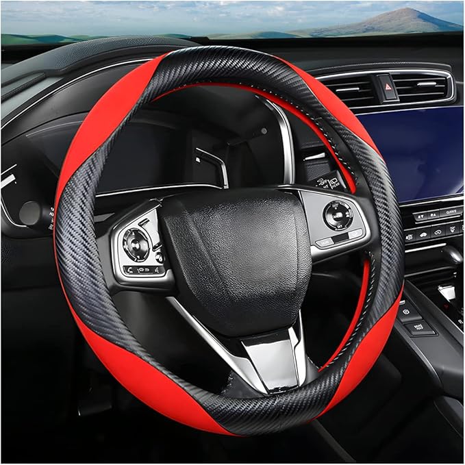 Steering Wheel Cover for Women and Men, Carbon Fiber Plush Steering Wheel Cover Soft Anti-Slip Comforting, Universal 15 Inche