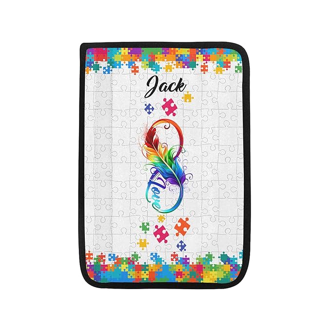 Colorful Love Autism Awareness Seat Belt Cover for Kid Family Special Need Autistic Medical Alert Car Cushion Cover Support Autism Gift Personalized Name 35