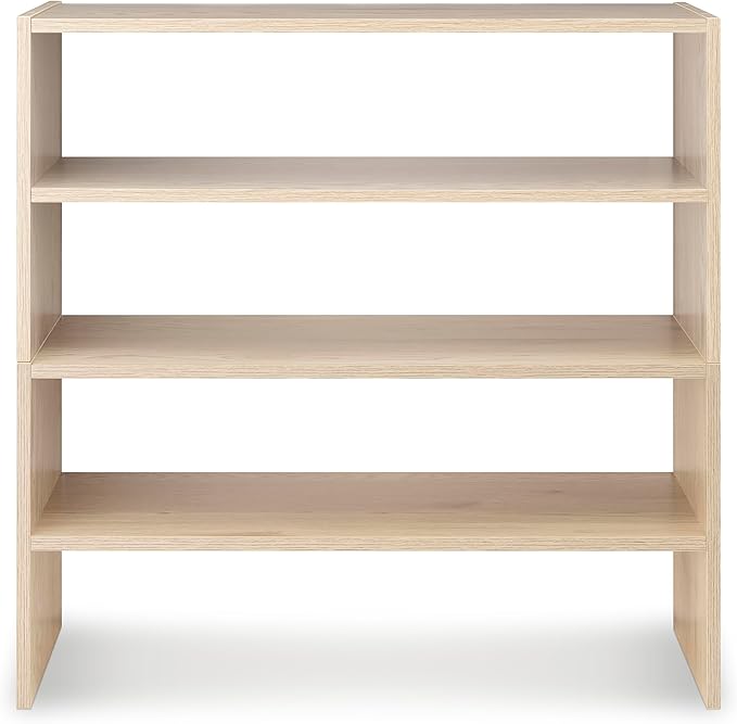 Whitmor Wood Stackable 2-Shelf Shoe Rack, White Oak, 24 inches，2 Pack