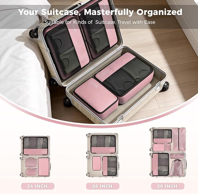 8-Piece Compression Packing Cubes for Travel, Stylish Luggage Organizer Set for Women, Space Saving Travel Essentials, Perfec