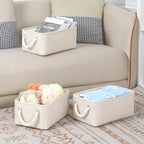 Bidtakay Small Storage Bins for Shelves 3 Pack Fabric Storage Baskets for Organizing 12x8x5 Inch Closet Storage Bins Linen Co
