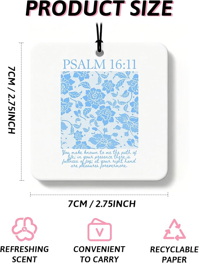 Blue Christian Car Air Freshener 4 Pcs, Girly Blue Bow Floral Religious Hanging Air Freshener for Cars Closet Drawer Books, C