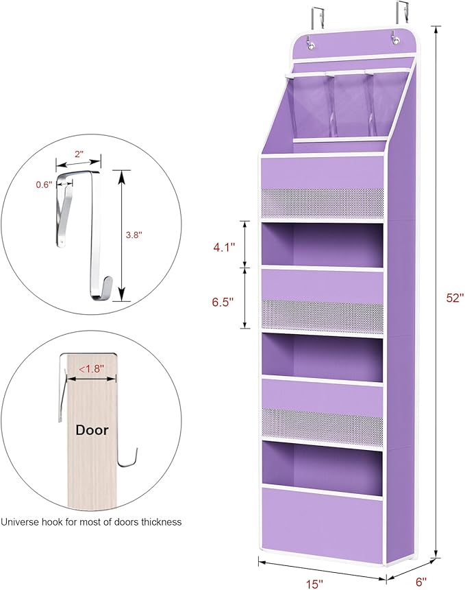 Univivi 5-Shelf Fabric Door Storage Over Door Hanging Organizer with 4 Large Pockets and 3 Small PVC Pockets Nursery Closet C