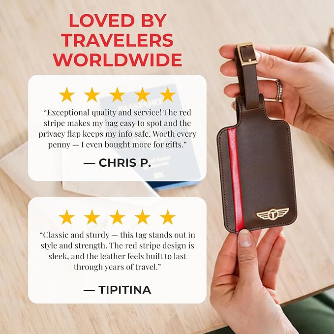 Genuine Leather Luggage Tag with Privacy Flap Set for Men Women Travel Easy with Suitcase Tags Identifiers (Brown, 2 Pack)