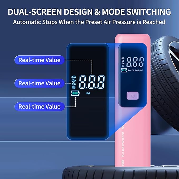 Tire Inflator Portable Air Compressor - ZGWATO Tire Air Pump with Digital Pressure Gauge, Auto Shut Off, 3X Faster Inflation, Cordless Tire Inflator for Car, Motorcycle, Bike, Bicycle and Ball, Pink