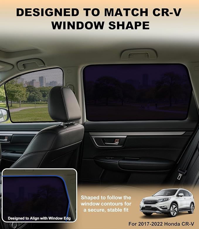 XCBYT Car Window Shades for 2017-2022 CRV | 4PCS Static Cling Set - Clear Front Half Window & Semi-Transparent Rear Side Covers, UV Protection, Easy Install, No Residue