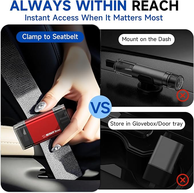 MightY Bear Window Breaker Seatbelt Cutter, 2-in-1 Car Emergency Tool, Underwater Glass Breaker for Traffic Accidents and Fam