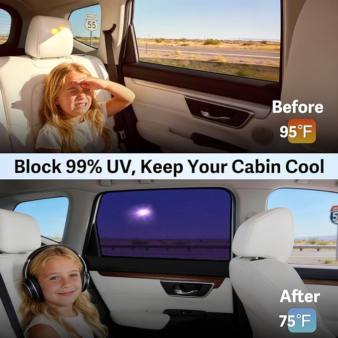 ZATOOTO Honda CRV Car Window Shade for Baby, Bluish-Purple Static Cling Car Shades for Back Window | Block Harsh Sunlight | UV Protection | Rear Window Sun Shade with Storage Bag | 2017-2022 |