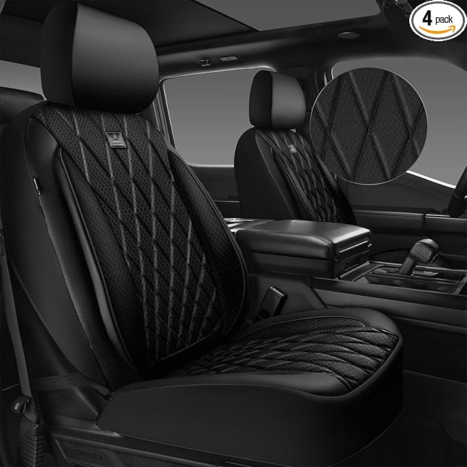 CAR PASS Thick Foam 3D Air Mesh Leather Car Seat Covers Front Seats Only, Luxury Breathable Premuim PU Leather Two Front Seat